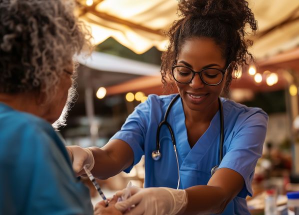 Une infirmière en train de vacciner une patiente dans un centre
